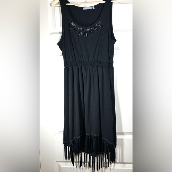 Women’s Black Y2K Fringe Beaded Whimsigoth Witchy Summer Vacation Dress Size L - Picture 1 of 7